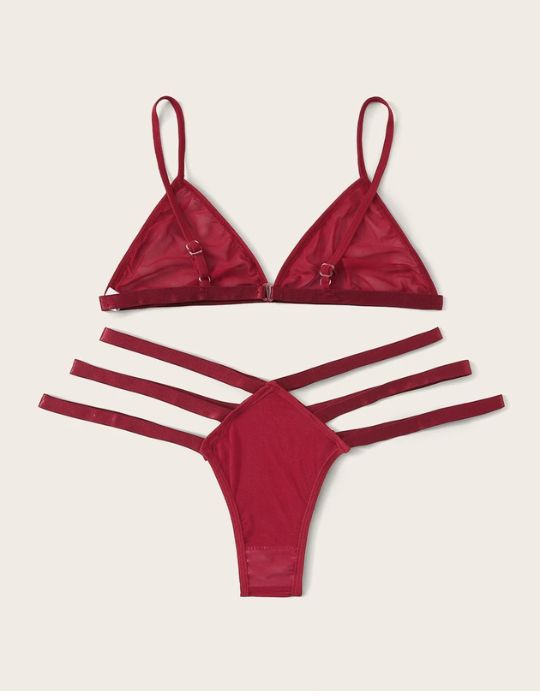 Red Sheer Net Bra & Panty Set – Women’s Strappy Lingerie for Special Nights